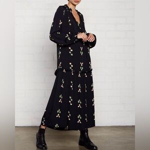 Rachel Pally Gail Ikat Geometric Print Midi V-Neck Dress Black Size Medium M